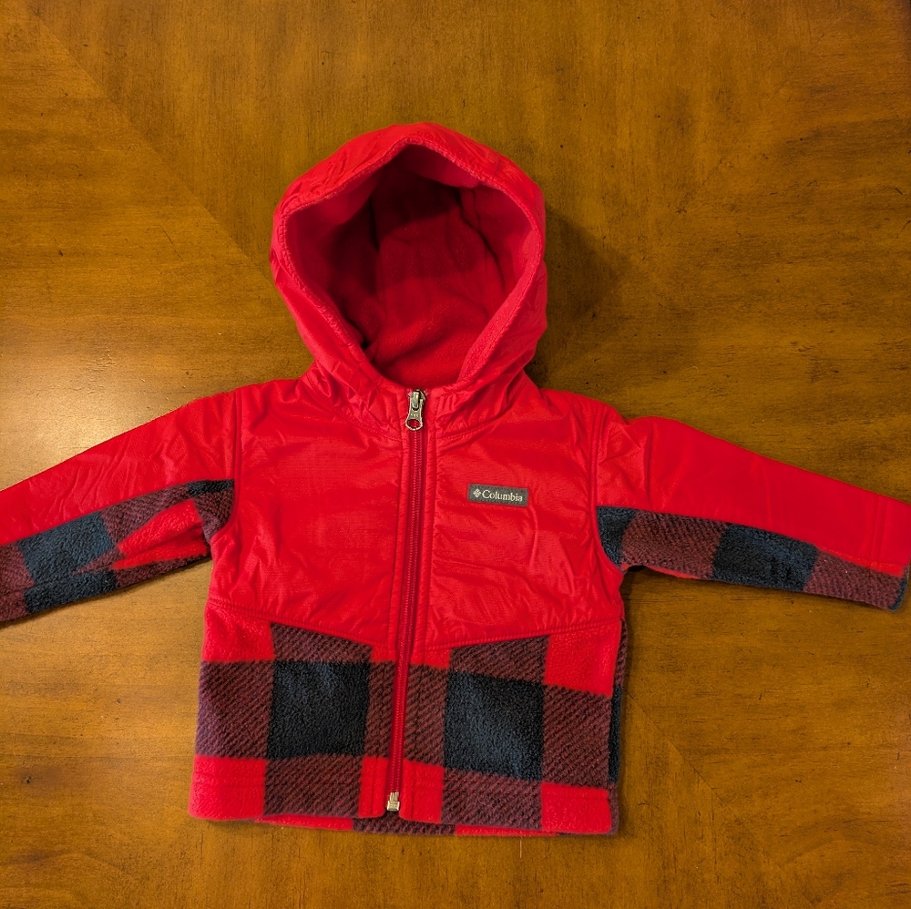 Columbia Baby Boys Red and Black Fleece Zipper Jacket Coat Size 6-12M